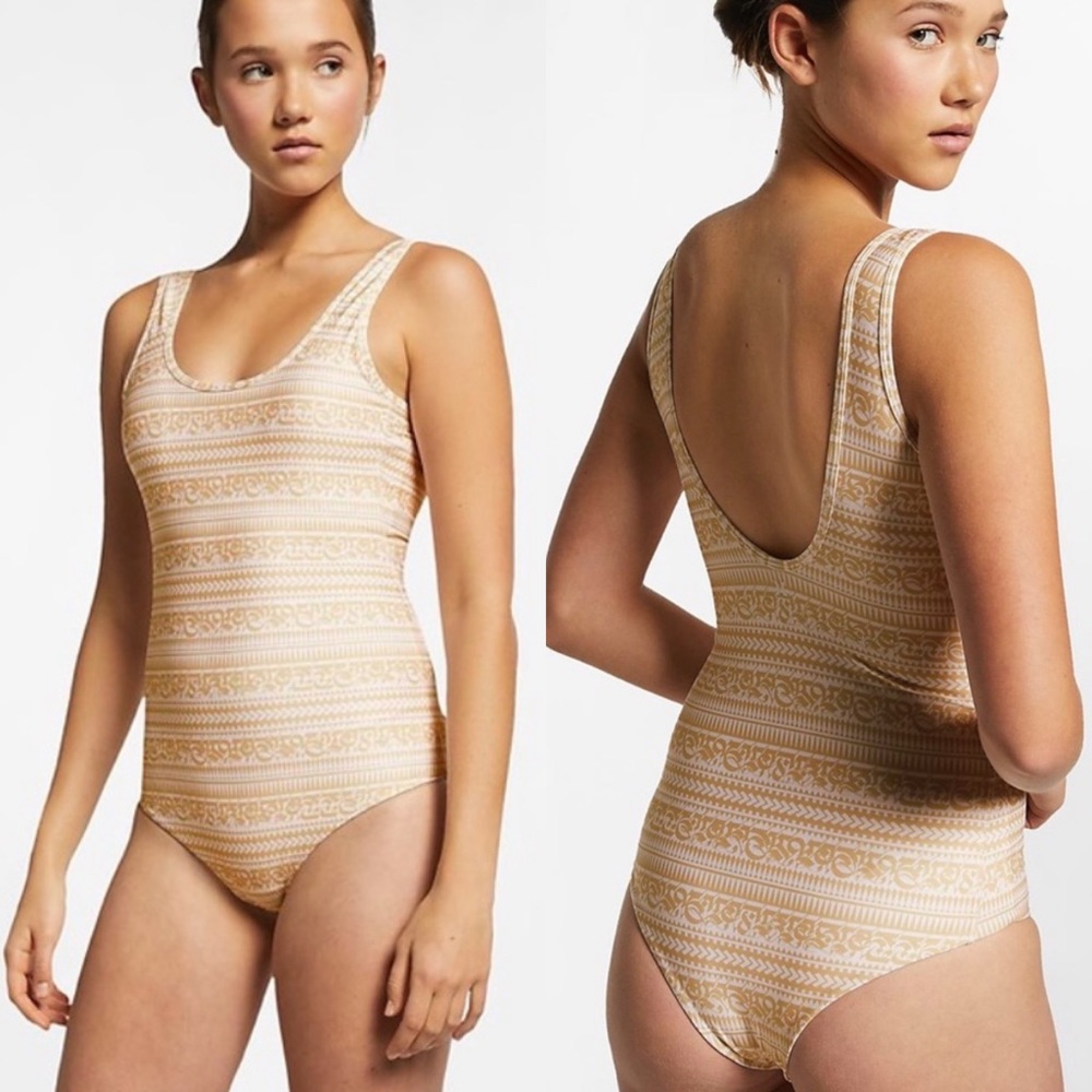 Hurley cryptik collab one piece bikini swimsuit low back neutral colors XS